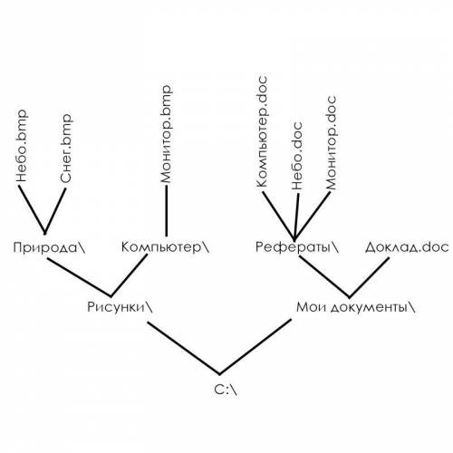 Изобразите файловую структуру в виде дерева С: \Рисунки \ Природа \ Небо.bmp C: \ Рисунки \ Природа 