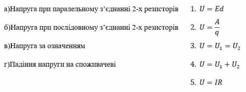  Установіть відповідність між фізичними поняттями та математичними виразами. 