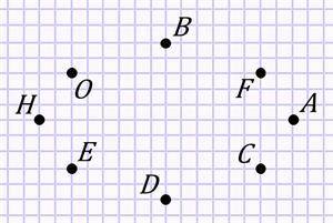 На рисунке 1 изображены восемь точек. Точка отсчёта совпадает с точкой H. Система координат задана д