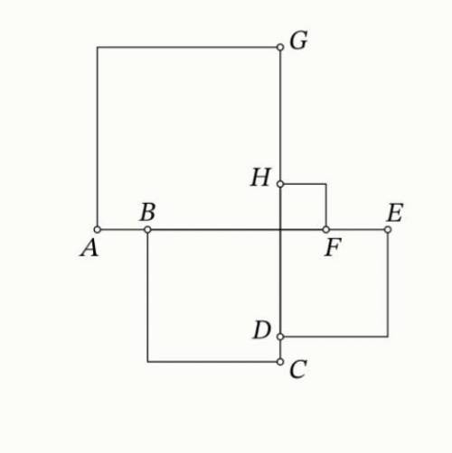 На рисунке изображено 4 квадрата. Известно, что длина отрезка AB равна 11, длина отрезка FE равна 13