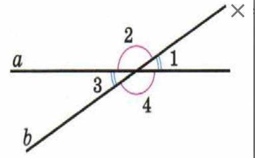 На рисунке изображены две пересекающиеся прямые. Чему равна сумма углов 1 и 4? ответ дайте в градуса