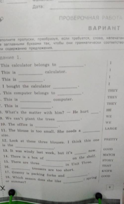 Заполните пропуски, преобразуя, если требуется, слова, напечатанные заглавными буквами так, чтобы он