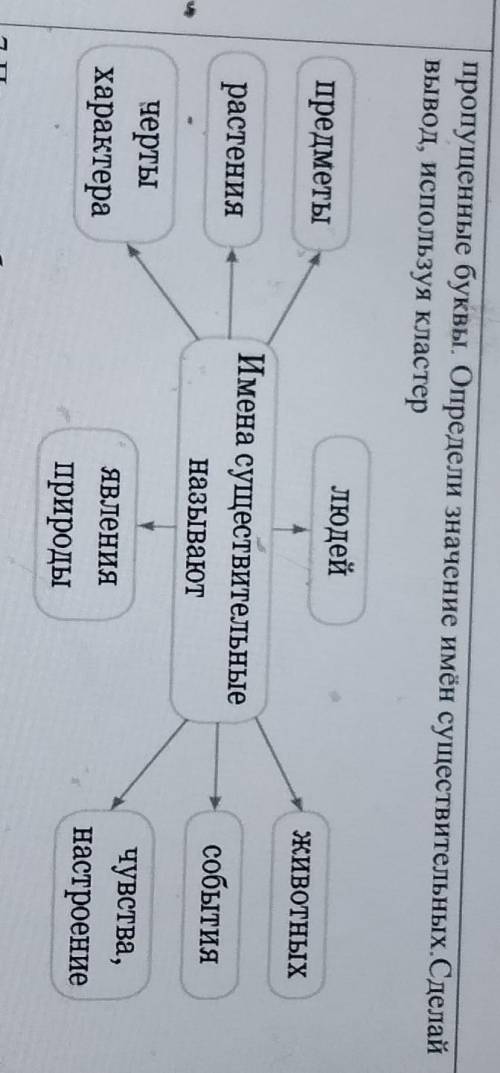 Пропущенные буквы. Определи значение имён существительных. Сделай вывод, используя кластерлюдейпредм