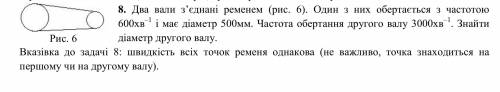 Два вали з’єднані ременем. Один з них обертається з частотою 600хв–1 і має діаметр 500мм. Частота об