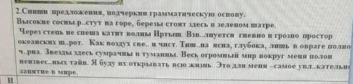 2.Спиши предложения, подчеркни грамматическую основу. Высокие сосны p..стут на горе, березы стоят зд