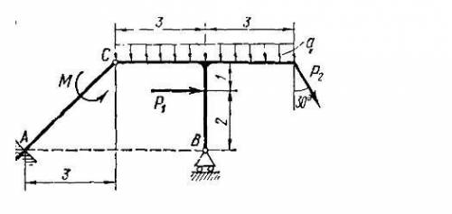МЕХАНИКА Найти реакции сопротивления и давление в промежуточном шарнире составной конструкции. Дано: