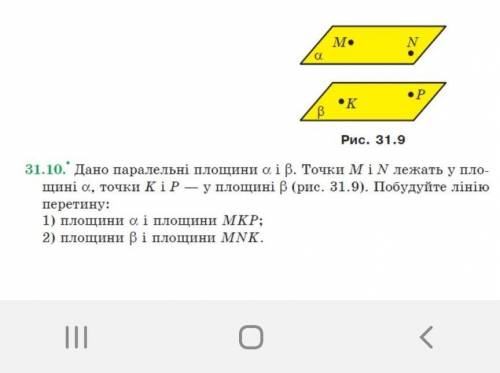 Дано паралельні площини a і b. Точки M i N лежать у площині а, точки K i P — у площині b (рис. 31.9)