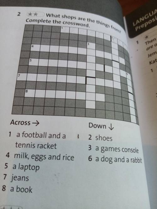 2** what shops are the things from? Complete the crossword