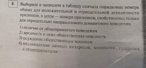 Выберите и запишите в таблицу сначала порядковые номера общих для положительной и отрицательной деви