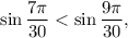 \sin \displaystyle\frac{{7\pi }}{{30}} < \sin \displaystyle\frac{{9\pi }}{{30}},