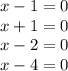 x-1=0\\x+1=0\\x-2=0\\x-4=0